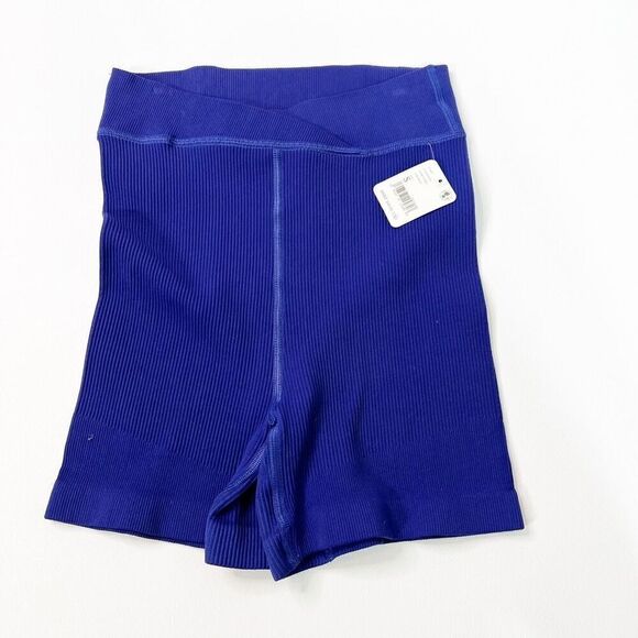 Free People Movement Shorts Womens Blue Ribbed Compression Ladies Small NEW - Picture 1 of 9